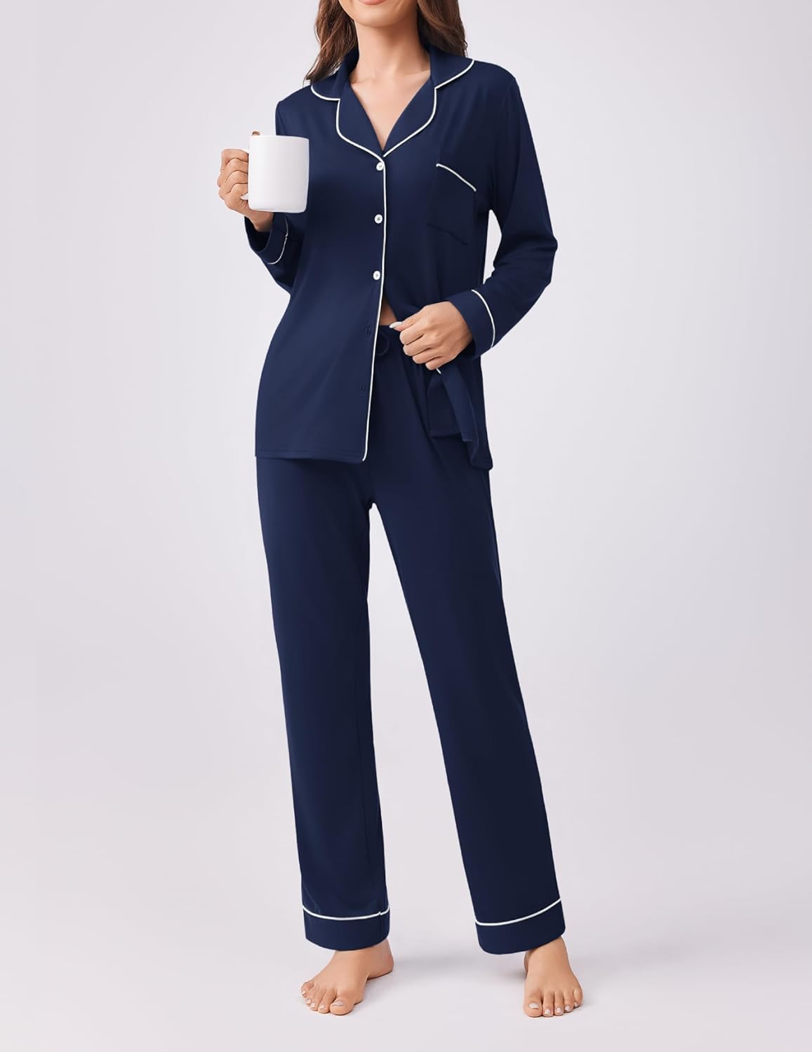 Ekouaer Womens Pajamas Set 2 Piece Button Down Pjs Soft Long Sleeve Top and Pants Sleepwear Set Lounge Sets - Image 2