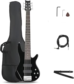 Ktaxon Electric Bass Guitar 6 String Bass with Naturally Air-dried Maple Neck, Rosewood Fingerboard and Basswood Body Classic Black