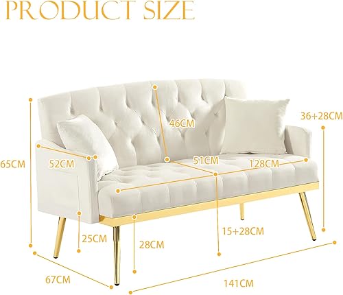Miniatura 2 de Antetek Sofá Loveseat Tapizado de Terciopelo, Sofá Pequeño Moderno con Bolsillo Lateral y Patas de Metal Dorado, Sofá de Ocio Acolchado para Sala de