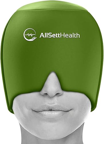 AllSett Health Form Fit - Envoltura de cabeza de hielo para aliviar la migraña sombrero de dolor de cabeza y migraña terapia caliente y fría para