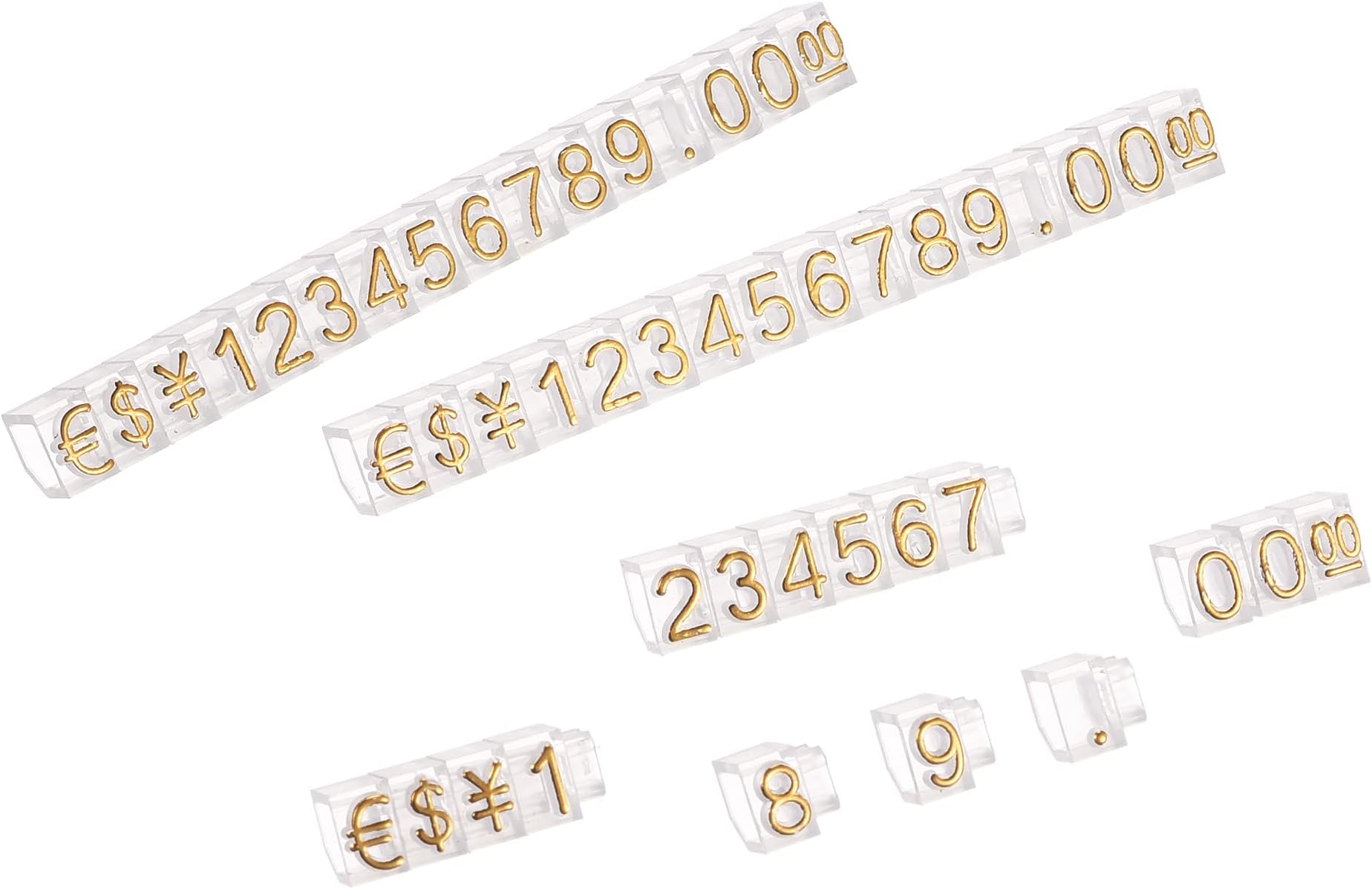 MECCANIXITY Adjustable Removable Mini Cube Price Tag Display Number Letter Price Label Stand Block Kit for Shop Counter Gold on Clear,3.3x5.6mm,10 Sets