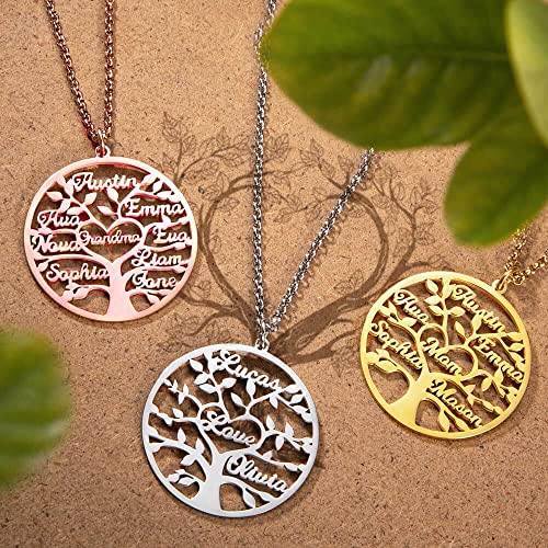 Sheown｜Put Mom/Grandma/Nana In Middle 1-9 Names Family Tree Necklace, Custom Family Tree Necklace In Stainless Steel/Sterling Silver 925, Gift For Mom Grandma Nana Christmas Gift Mother's Day Gift #TOP3
