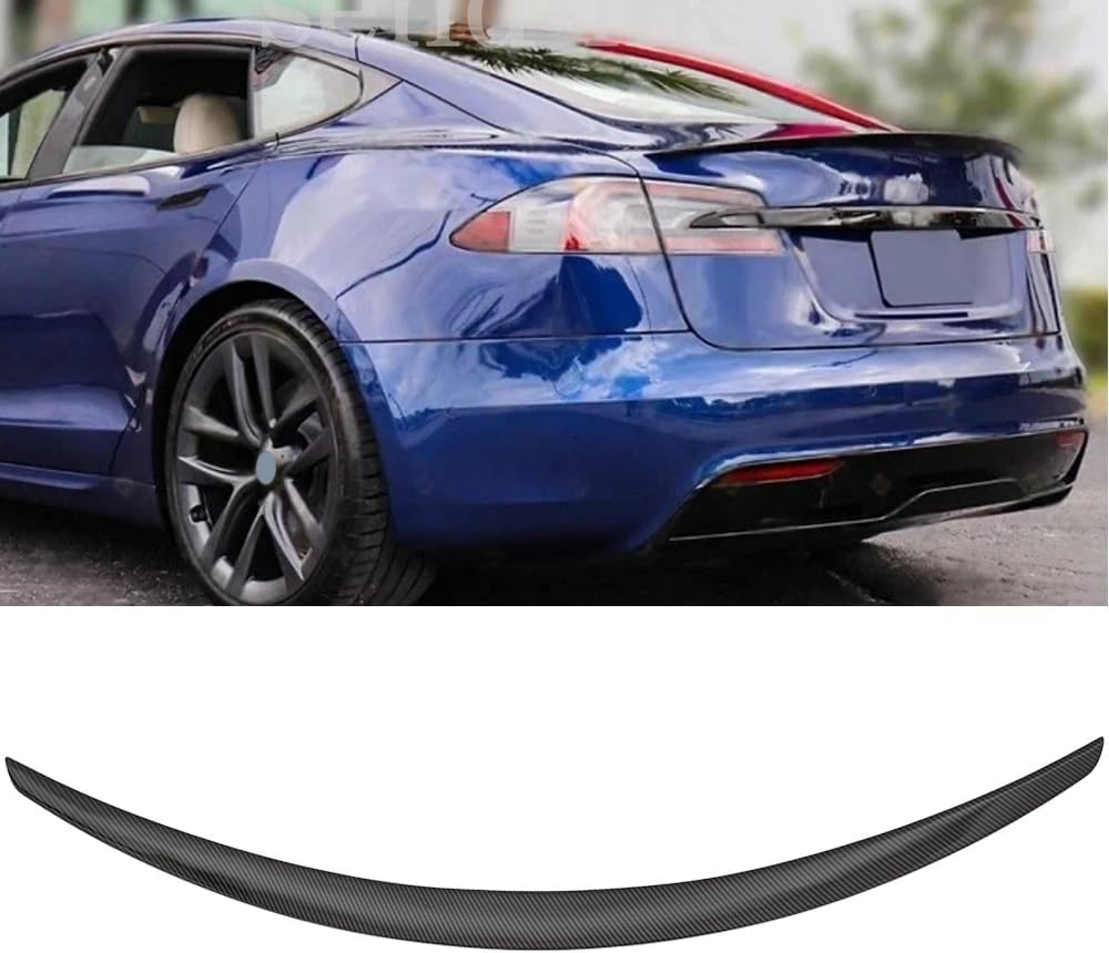 Carbon Fiber Pattern Trunk Spoiler Wing Compatible with Tesla Model S 2021-2025 All Model