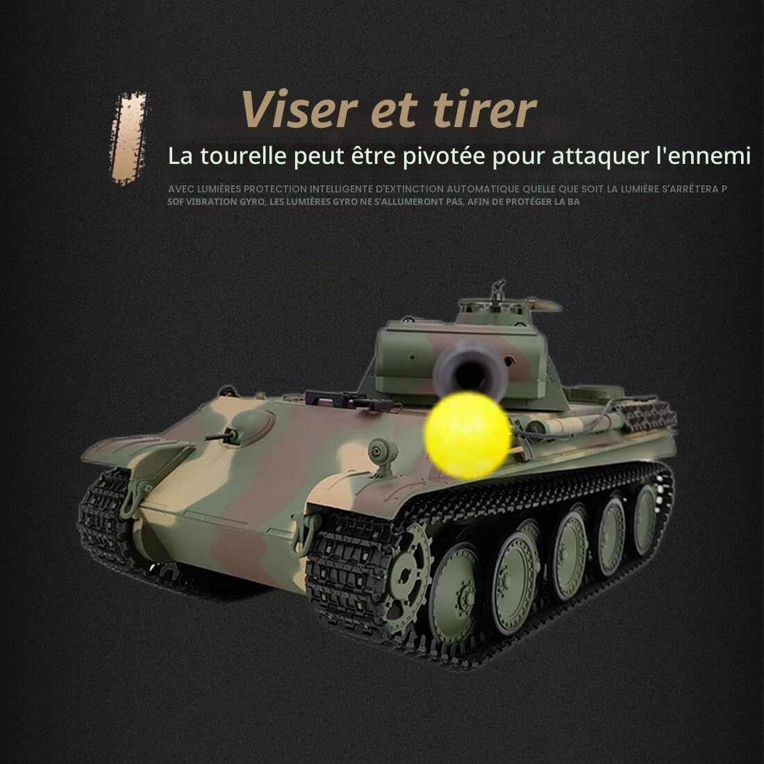 KAML Télécommandé 1:16 2.4Ghz RC Modèle de Tank Allemand Panther G - Char Avec Fonction de Prise de Vue, Effet Sonore, Lumière LED, Fumée - Cadeau Militaire
