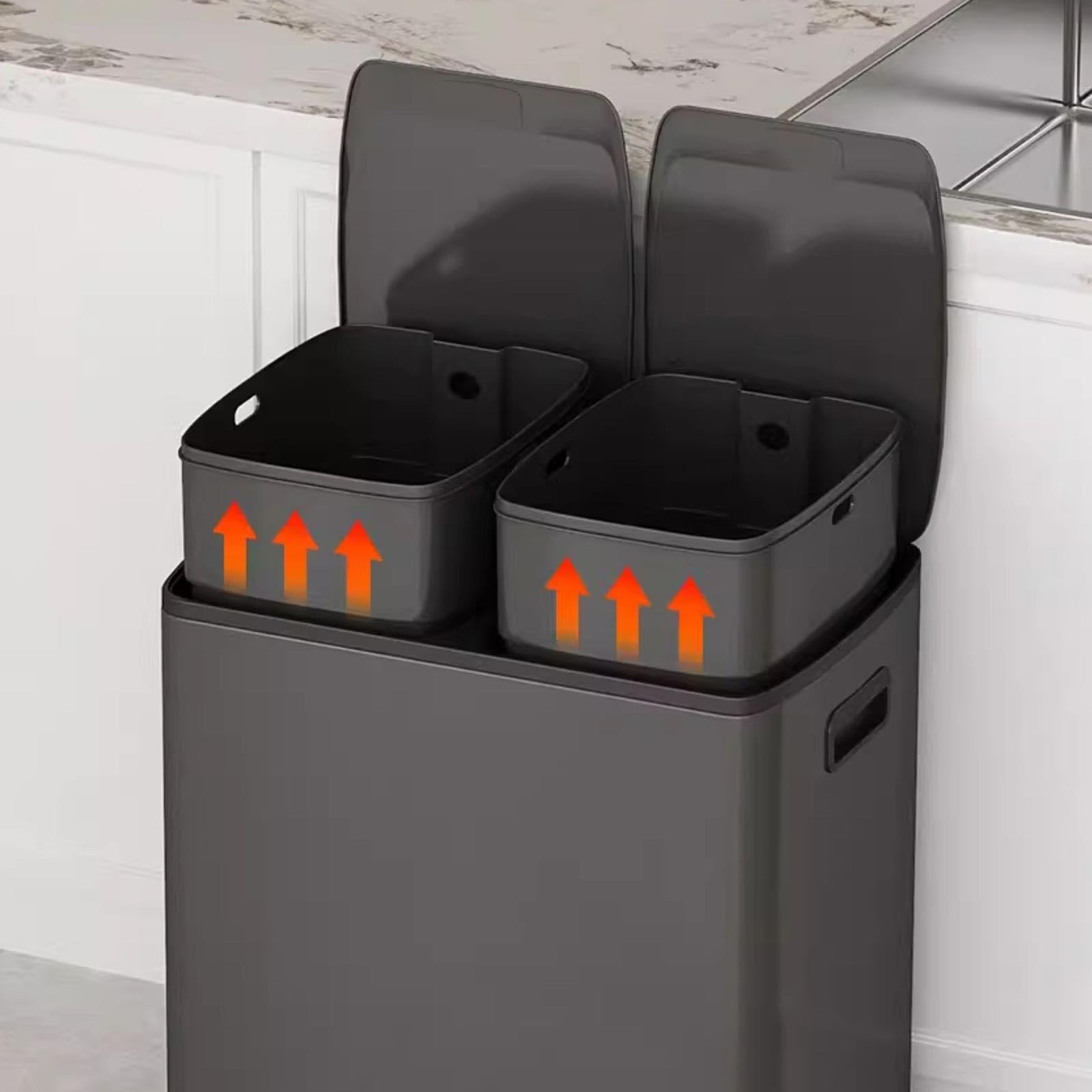 XPSHP25112 Pattumiera da Bagno Pattumiera Rettangolare con Doppio Contenitore da 40 Litri e Chiusura Ammortizzata Pedale - 2 contenitori 20, Acciaio Inossidabile(Nero)