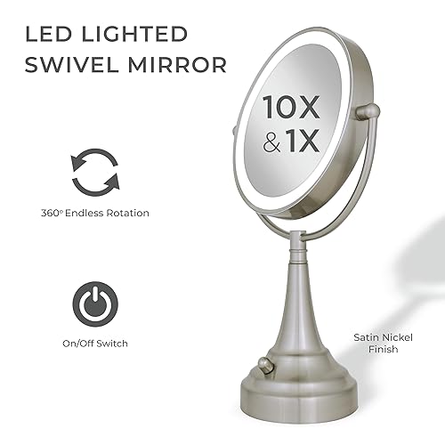Miniatura 3 de Zadro Espejo de maquillaje iluminado 10X aumento LED 11" diámetro espejo de maquillaje con luces y aumento C funciona con pilas