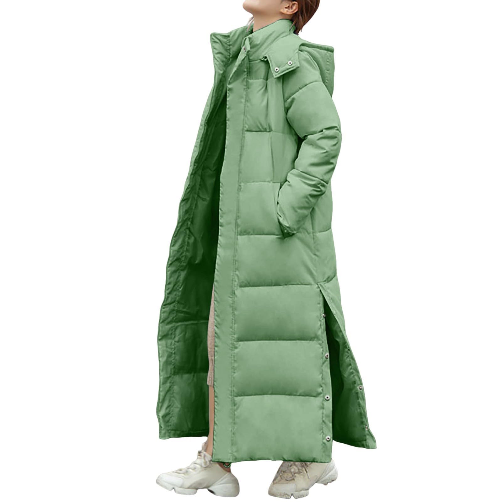 Generisch Cappotto invernale da donna lungo piumino invernale trapuntato da donna giacca lunga invernale con cappuccio giacche da donna giacca buffer cappotto caldo autunno piumino con tasche