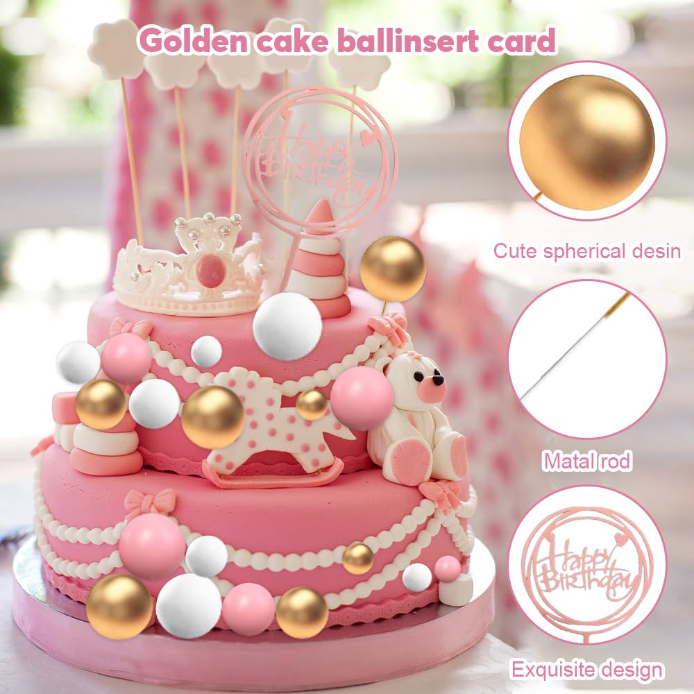 46 Stück Tortendeko-Kugeln In Gold, Rosa & Weiß – Kuchen-Deko Für Hochzeit, Geburtstag & Babyparty