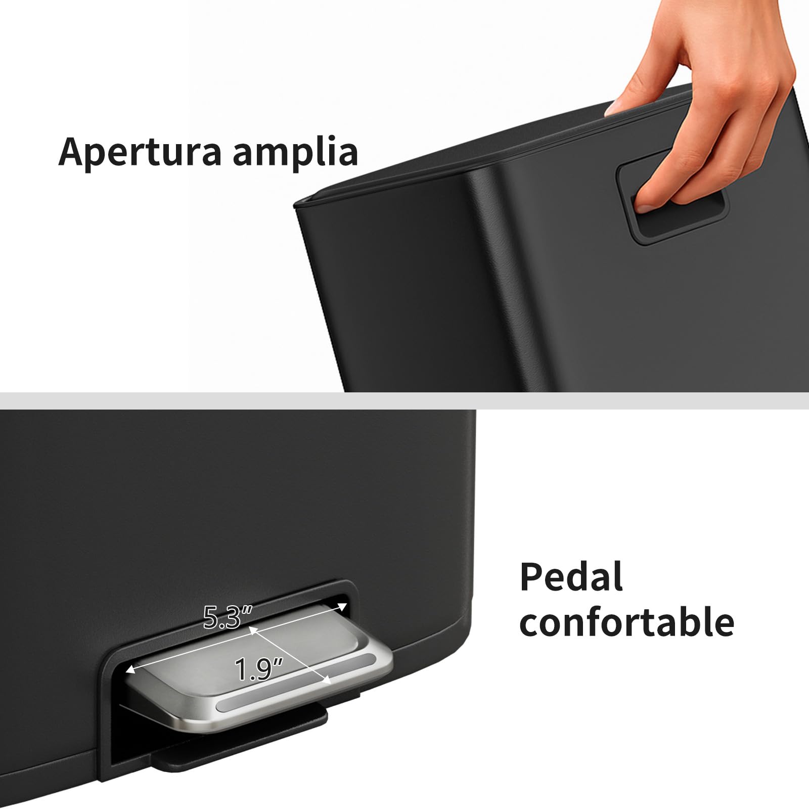 mVm Papelera de Cocina con Pedal 20L, Cubo de Basura Negro, Acero Inoxidable Antihuellas, Tapa Amortiguada Cierre Suave, con Cubo Interior Extraíble, para Cocina Oficina Baño