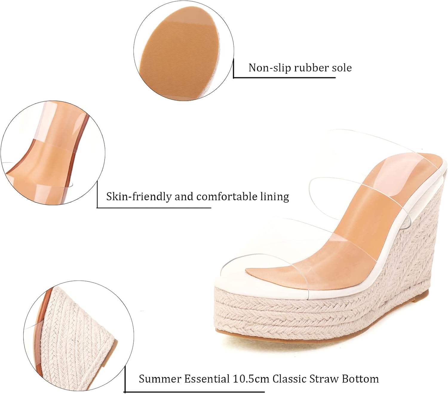 VARECOLA Women Slip On Espadrille Platform Wedge Sandals Slide Open Toe Clear High Heel Sandals - Image 7