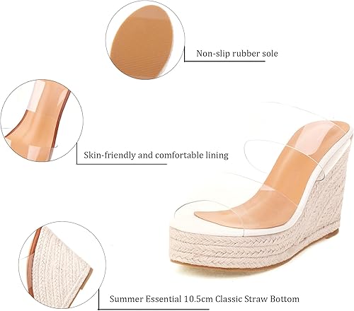 Vista 7 de VARECOLA Sandalias de cuña con plataforma para mujer, sandalias de tacón alto transparentes con punta abierta