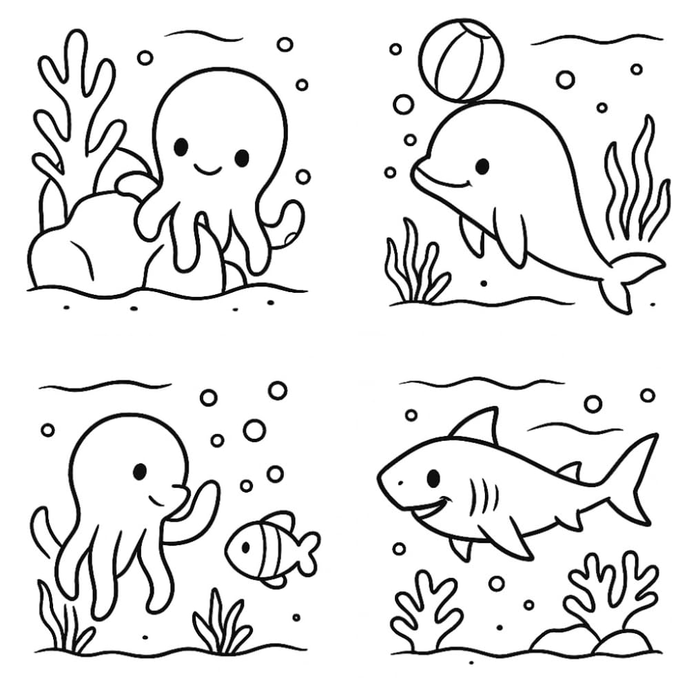 Cute Ocean Animals Coloring Book for Kids Ages 4–8