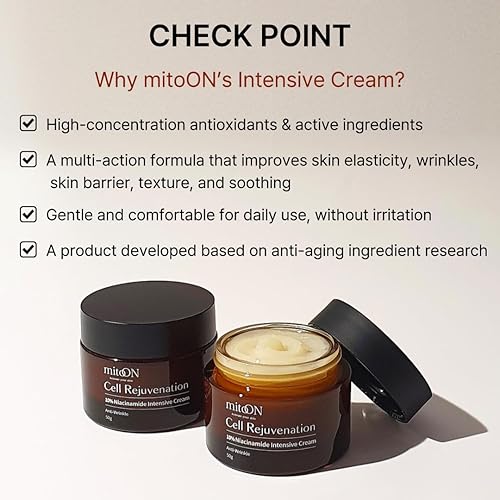 Miniatura 8 de Mito-on Cell Rejuvenation Crema antienvejecimiento, 50 g  1.76 oz - 10% niacinamida, vitamina B3 y antioxidantes, EGF + Volufilina para reducción de
