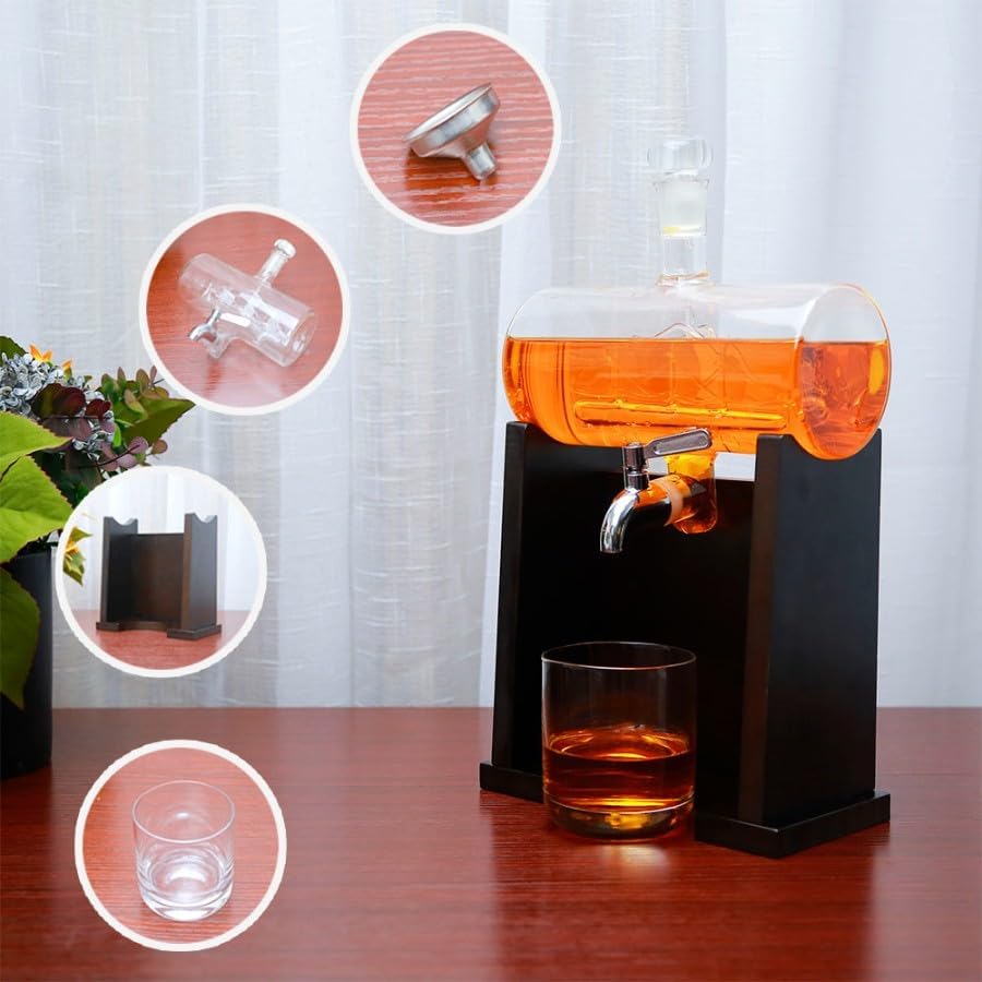 Image of Whiskey Decanter with Antique Crystal Clear (Boat Shape Decanter 2 Glasses)