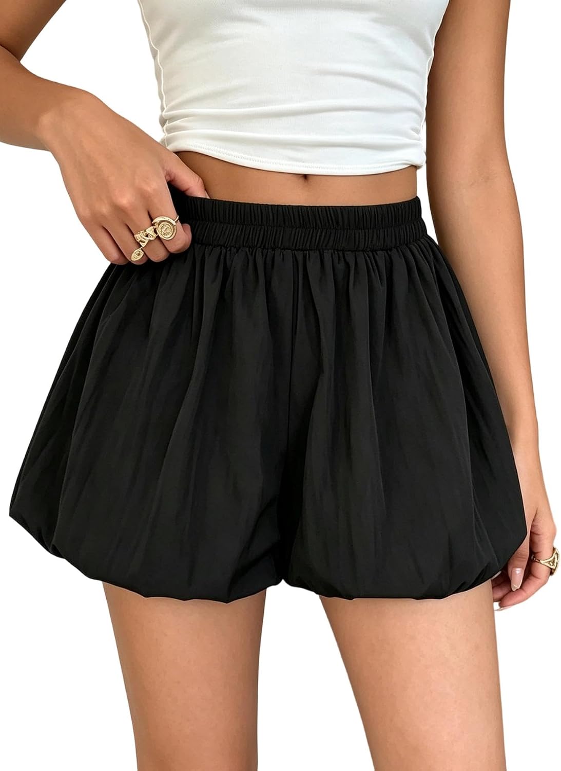 SOLY HUX Women's Y2k Striped Bubble Shorts Elastic Low Rise Puffy Balloon Summer Mini Shorts