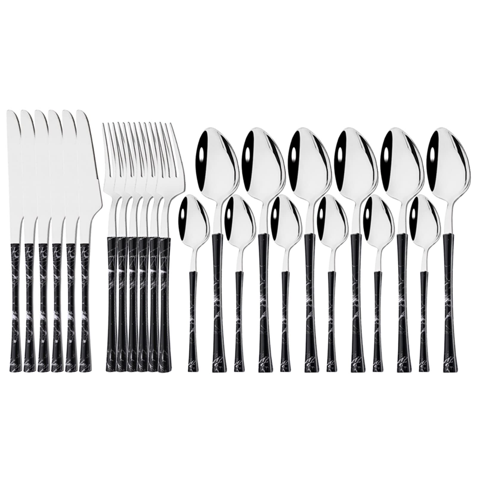 UK_18_Knife 24Pcs Stainless Steel Tableware Creative Handle Cutlery Set Steak Knife Fork Spoon Teaspoon Flatware (Size : XMY Black Silver)