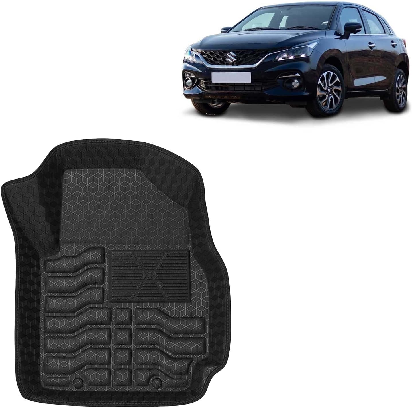 Kingsway Accessories Premium 4.5D Car Floor Mats Only Compatible with Maruti Suzuki Baleno (Year 2022 Onwards) All Model, Set 3 Pcs, 100% Waterproof Tray Shape PVC Foot Mats | Black | 1 Year Warranty