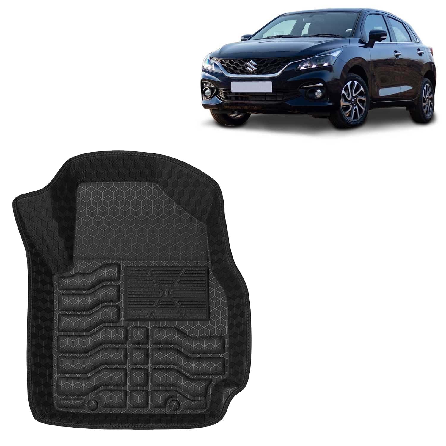 Kingsway Accessories Premium 4.5D Car Floor Mats Only Compatible with Maruti Suzuki Baleno Year 2022 Onwards All Model, Set of 3 Pcs, 100% Waterproof Tray Shape PVC 4.5D Car Foot Mats, Black