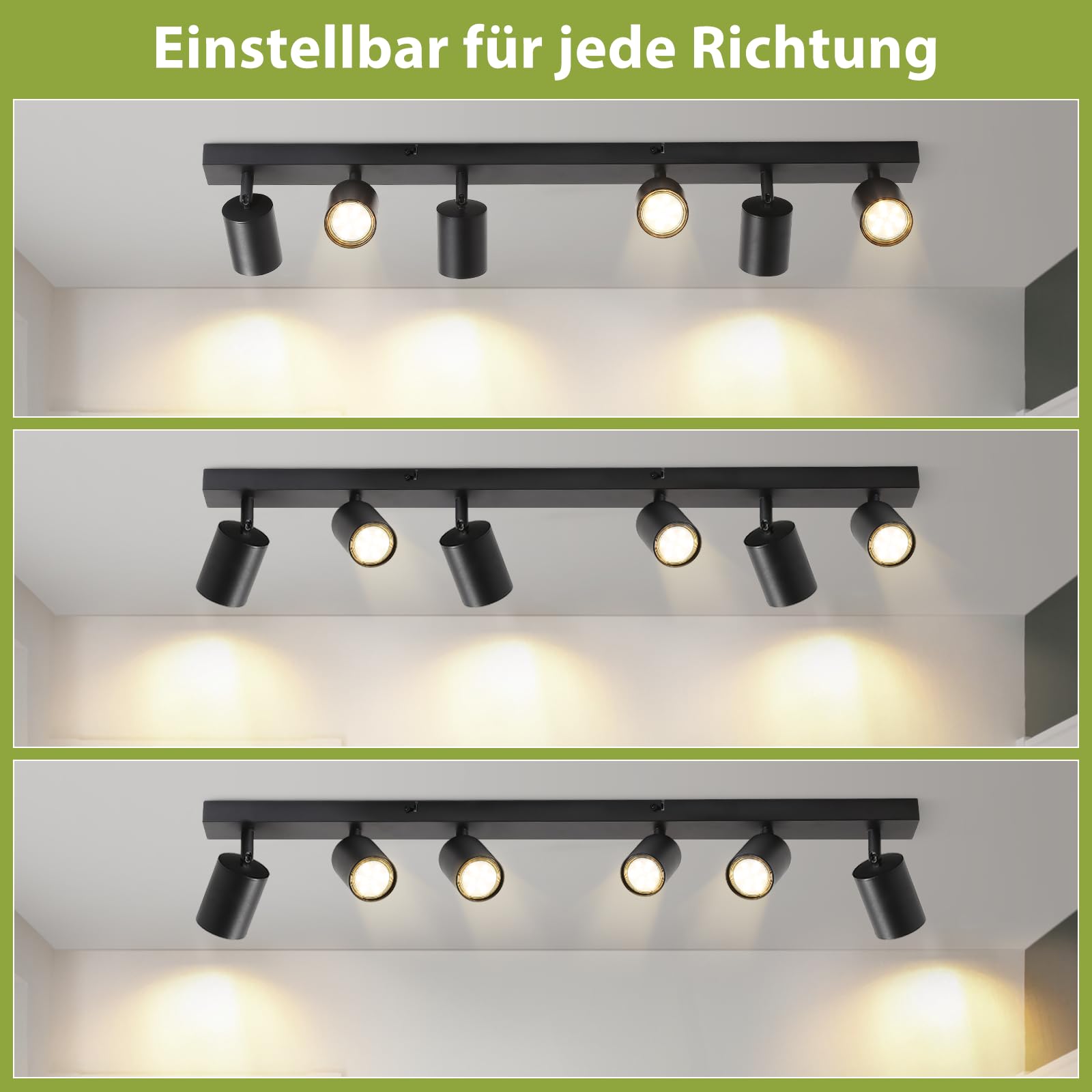Plafonnier LED Spot de Plafond Noir GU10 6 Ampoules Orientable 330° Moderne Industriel