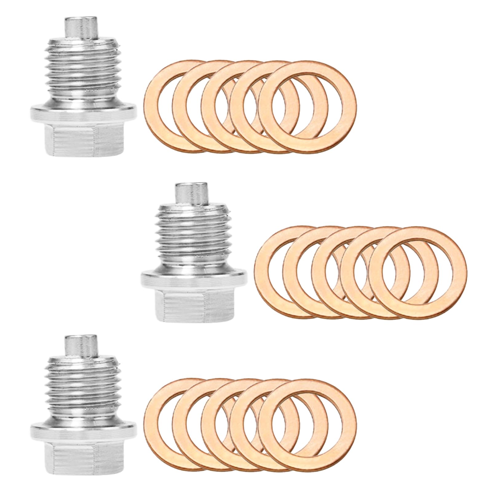 3 Pezzi Tappo di Scarico Olio M14x1,5 in Acciaio Inossidabile con 15 Guarnizioni in Rame, per Auto, Moto e Veicoli a Motore, Compatibile con la Maggior Parte dei Modelli