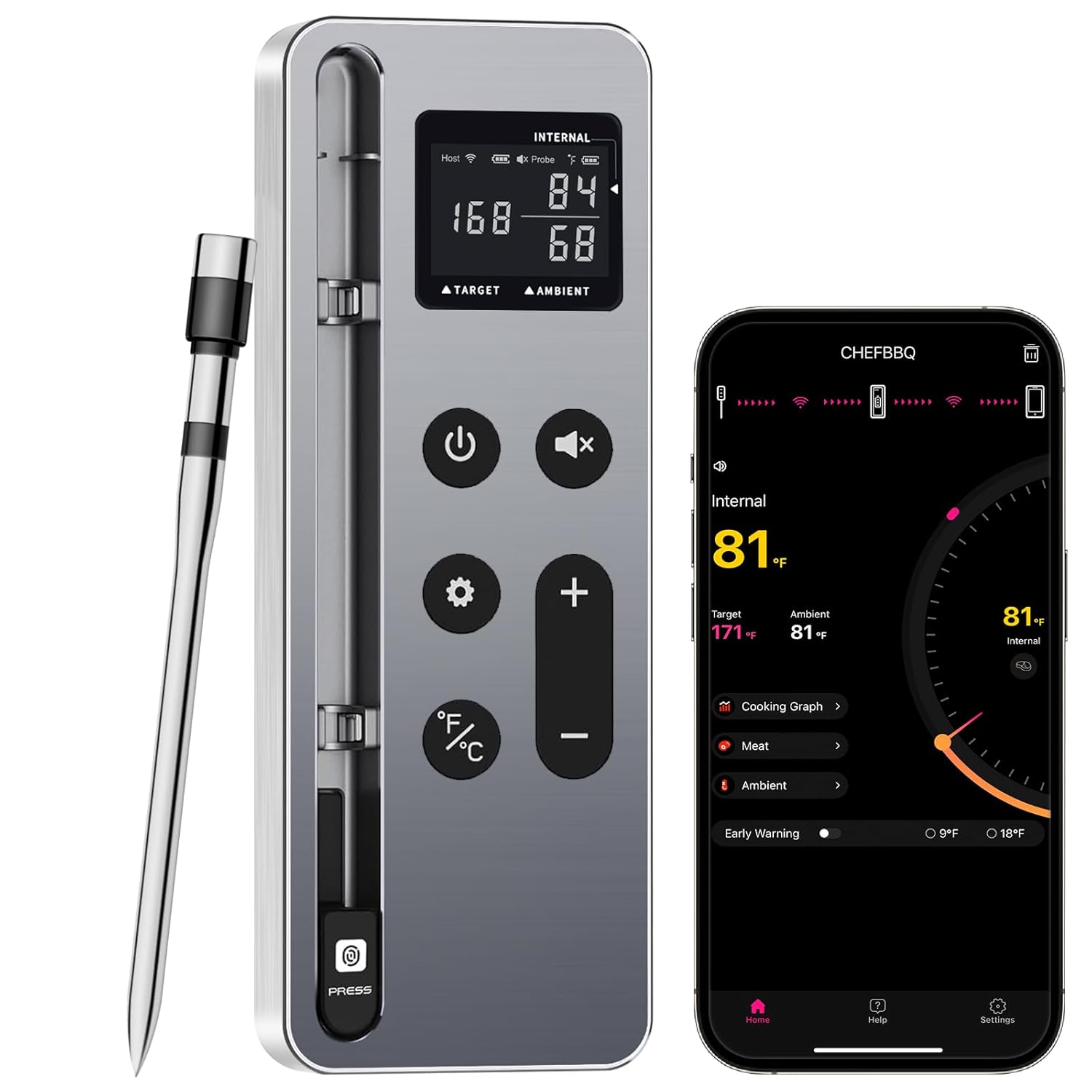 Smart Bluetooth Wireless Meat Thermometer – Wireless Smart Digital Meat Thermometer for Grilling, BBQ, Oven, Smoker, Air Fryer, and Kitchen – Perfect for Steak, Chicken, Turkey