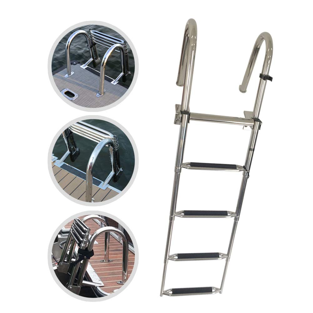 Scaletta per barche in acciaio inox, pieghevole, per pontone, gradini di nuoto e ingresso sul ponte dello yacht, capacità di carico 272,2 kg