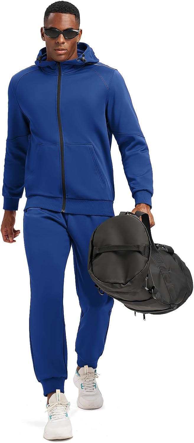 Rdruko Men's Fleece Sweat Track Suit Hooded Winter Warm Up Jogger Workout Athletic Tracksuits Sweatsuits 2 Piece Set - Image 4