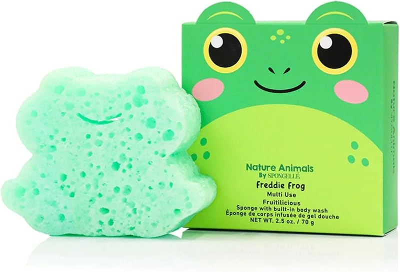 SPONGELLÉ Freddie Frog Esponja de Banho Infantil com Sabonete Corporal e Fragrância de Melancia e Maçã