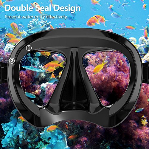 Snorkel Diving Mask Panoramic HD Swim Mask, Anti-Fog Scuba Diving Goggles,Tempered Glass Dive Mask Adult Youth Swim Goggles with Nose Cover for Diving, Snorkeling, Swimming (A-Black Red) by EXP VISION - Image 4