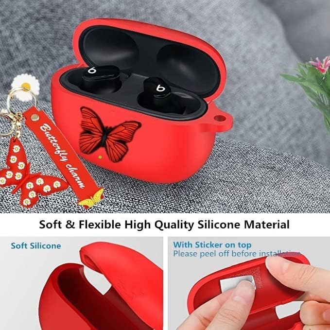 Miniatura 2 de Funda para Beats Studio Buds con llavero para mujeres y niñas, linda mariposa de silicona suave con auriculares de carga inalámbrica, funda de