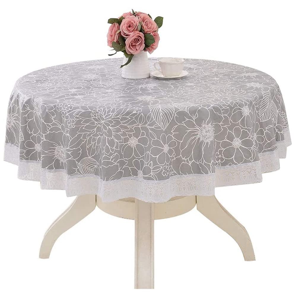 Hundnsney Round Tablecloth Wipe Clean 180cm Waterproof Wrinkle Free Stain Washable Polyester Table Cloth Tablecloths PVC