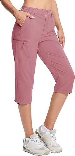 MAGCOMSEN - Pantalones de senderismo para mujer, tipo capri y cargo, ligeros, elásticos, resistentes al agua, con 5 bolsillos para exterior
