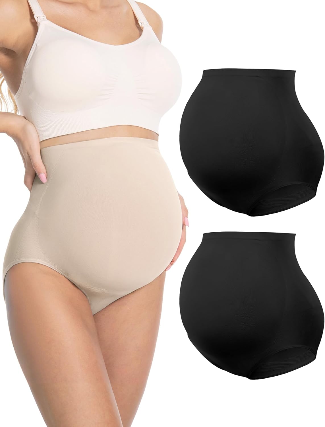 HOFISH Maternity Support Underwear for Women No Show Seamless Pregnancy Compression Shapewear Over Bump