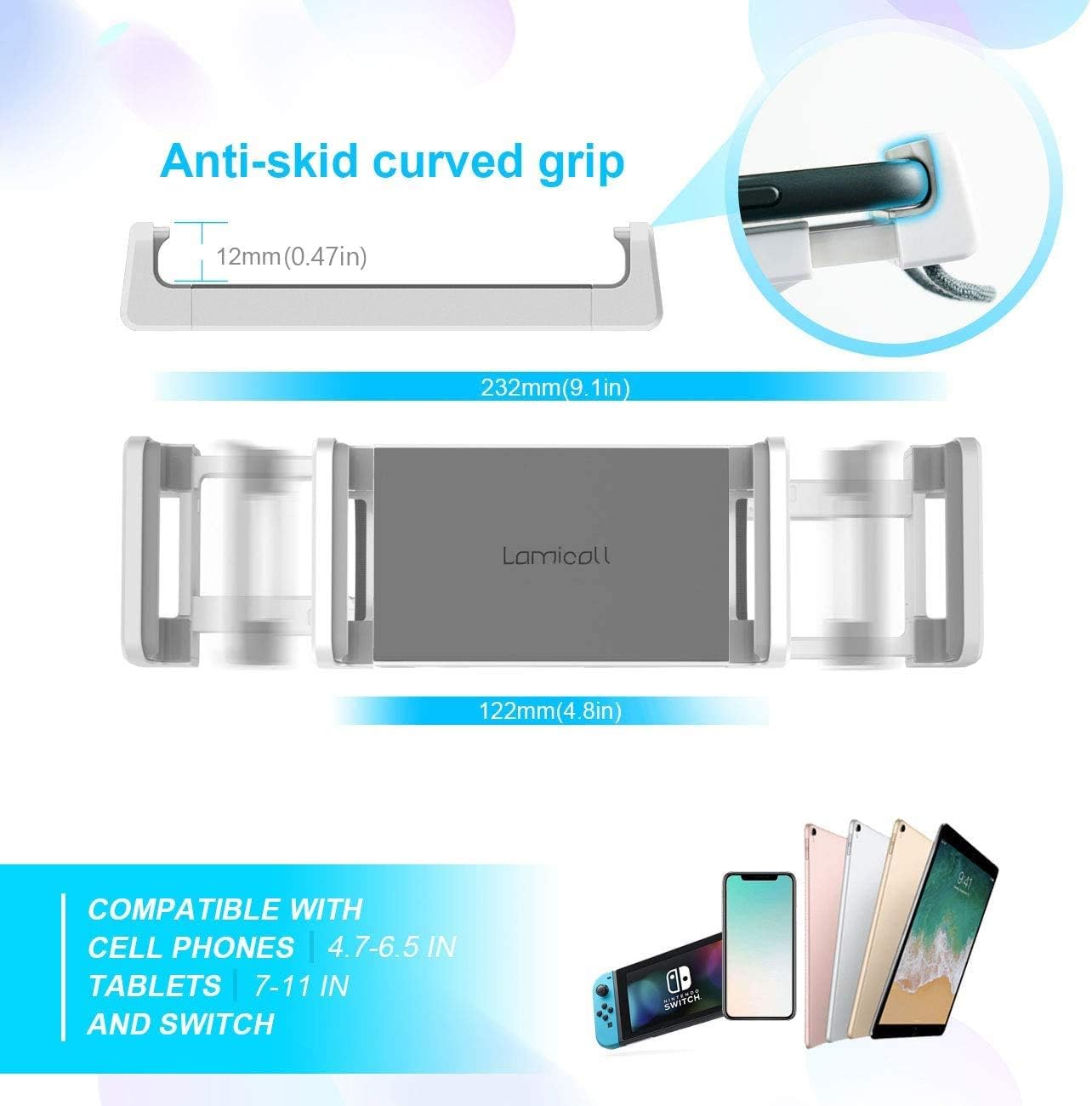 Lamicall Gooseneck Tablet Holder Mount - Flexible Arm Tablet Stand Compatible with iPad mini, Pro, Air, Switch, Galaxy Tabs, More 4.7-10.5” Devices - Black and White