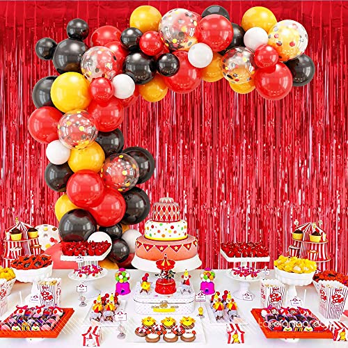 Toniful 3Pcs Red Metallic Tinsel Foil Fringe Curtains,3.28Ft X 6.56Ft Photo Booth Props.glitter String Backdrop Streamers For Door Wall Tassle Curtains Background Birthday, Christmas Party Decorations #TOP5
