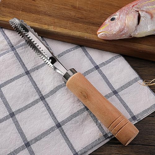 Stainless Steel Fish Scale Cleaning Tools with Wooden Handle | Efficient Fish Scraper for Seafood Preparation at Home, Camping, and Restaurants - Image 2