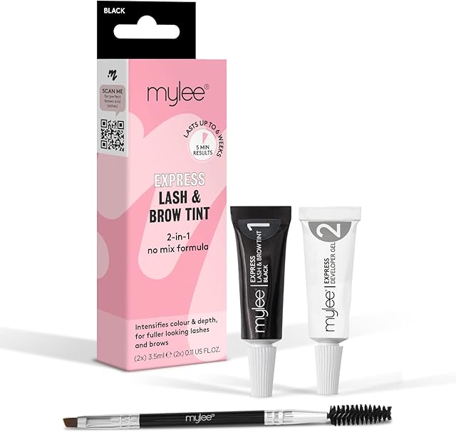 Mylee Express Lash & Brow Kit 2 in 1 No Mix Formula, Tint + Developer Gel + Double Sided Brush, Professional Eyelash & Eyebrow Dye Tinting, Long Lasting, Semi-Permanent, Fast & Easy (Black)