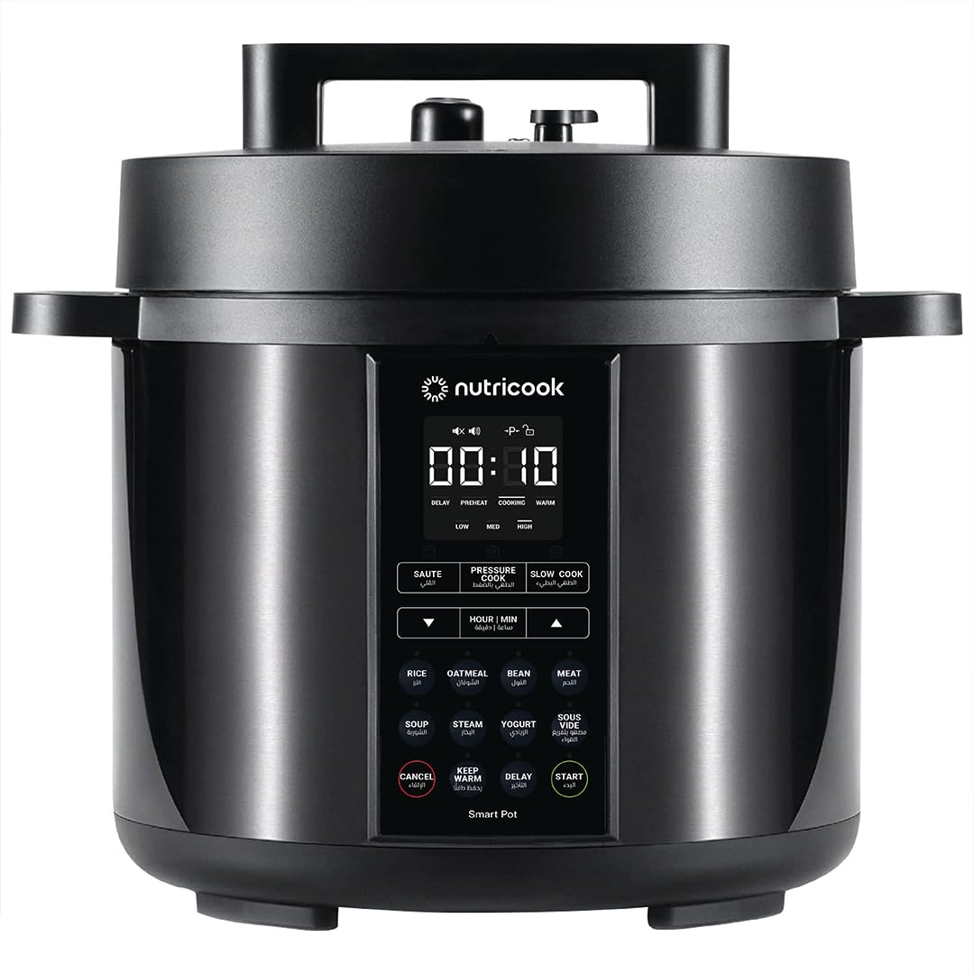 Nutricook Smart Pot 2 ON, 6 Liters, 9 In 1 Electric Pressure Cooker, Steamer, Sauté, Yogurt & More, 12 Programs,Two Yr Warranty, Amz Exclusive 6L Adjustable Pressure & release button 1000 wattage