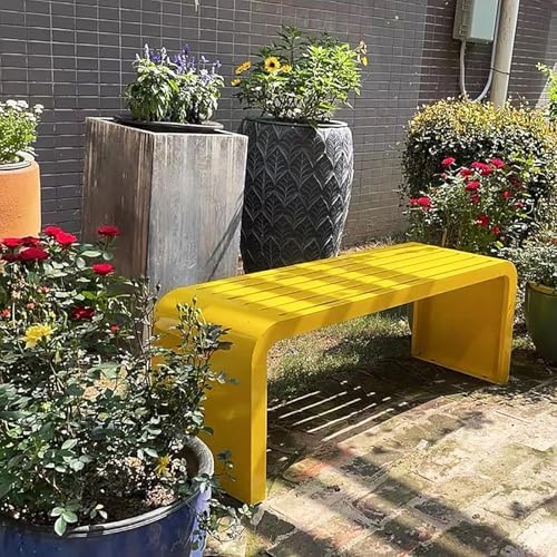 Durable Steel Frame Backless Outdoor Bench, Metal Garden Patio Seat for Park & Porch, Weather-Resistant 39.3" x 15.8" x 17.8", Elegant White Finish