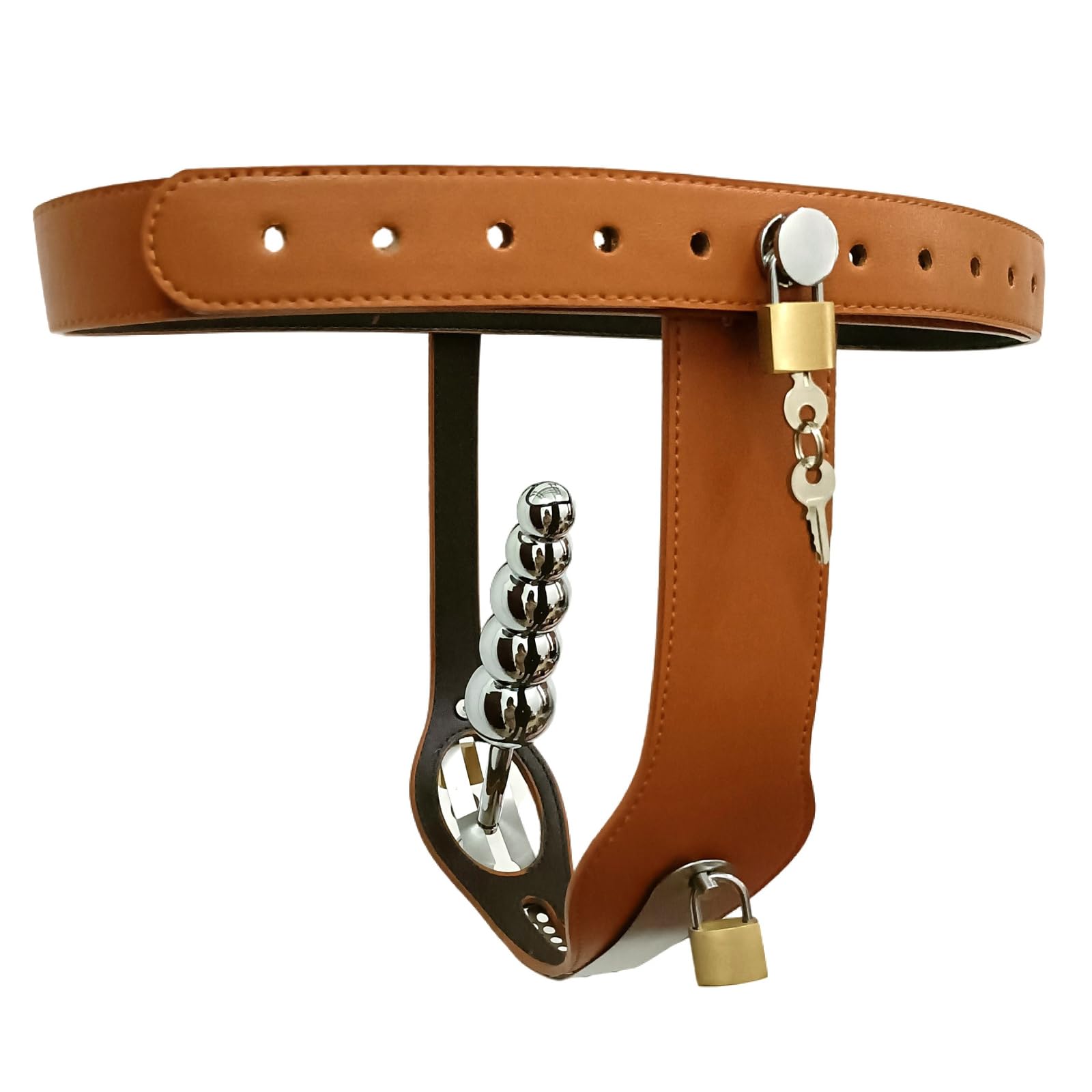 Female Chastity Belt, Lockable Invisible Chastity Belt with 5 Metal Ball Anal Plug and Lock, Strap On Bondage Chastity Pants Butt Plug, SM Adult Restrict Chastity Lock Trainer Sex Toy (): Brown