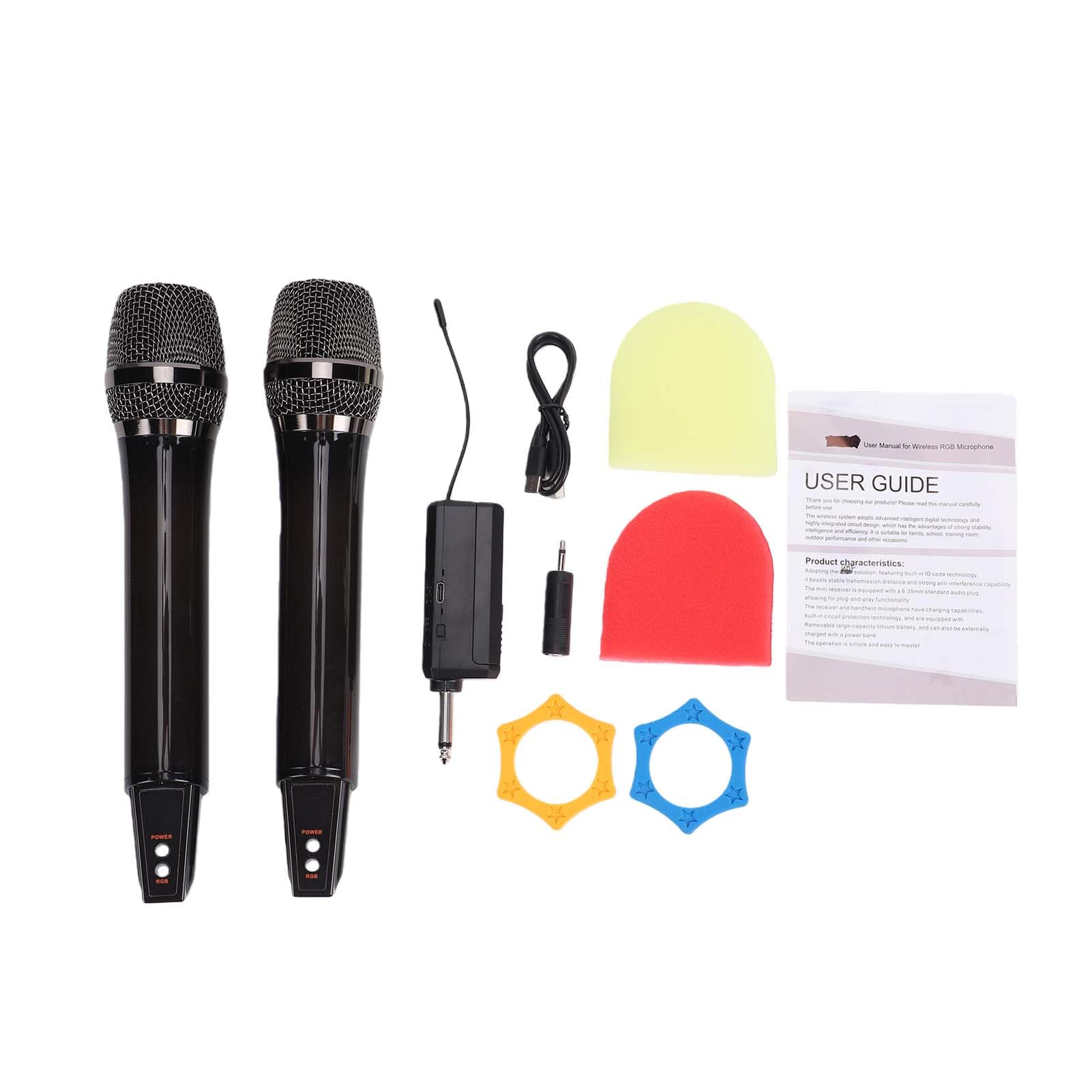 Fafeicy Handheld-Karaoke-Mikrofon, Kabelloses Mikrofon mit RGB-Lichtern für Gesang, Live-Streaming, Bühnenauftritt mit 6,5-mm-Audioschnittstelle, UHF-Übertragung (1-zu-2)