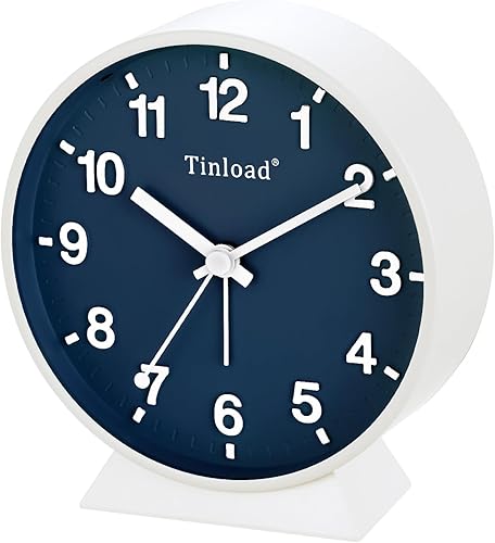 Miniatura 4 de Reloj despertador analógico, reloj pequeño súper silencioso de 4.5 pulgadas sin tictac con luz manual, funciona con pilas, repetición, decoración