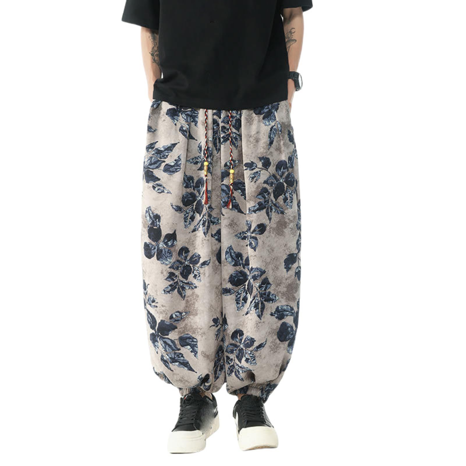 Pantalon décontracté d'été pour homme coupe large style chinois ethnique