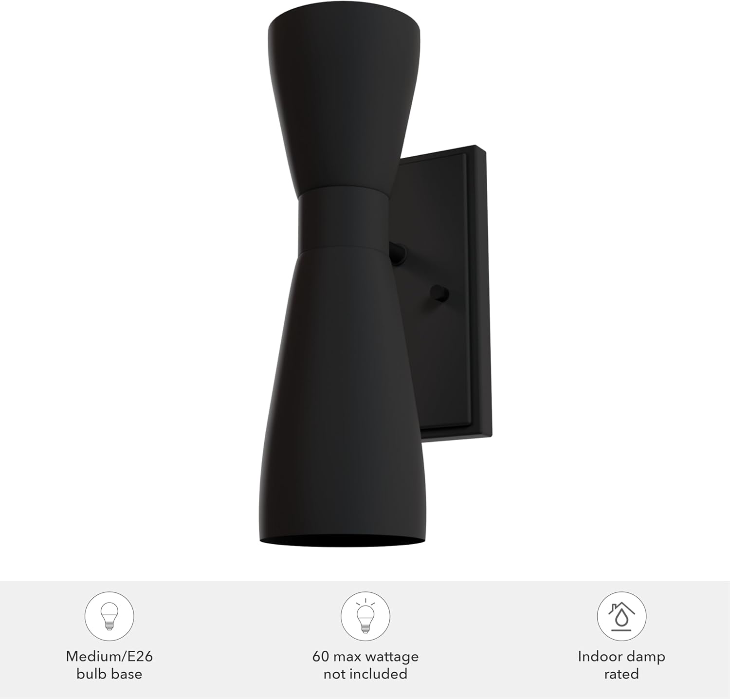 Hunter - Zola 2-Light Matte Black, Small Sconce Light, Dimmable, Formal Style, for Bedrooms, Kitchens, Foyers, Bathrooms - 19826