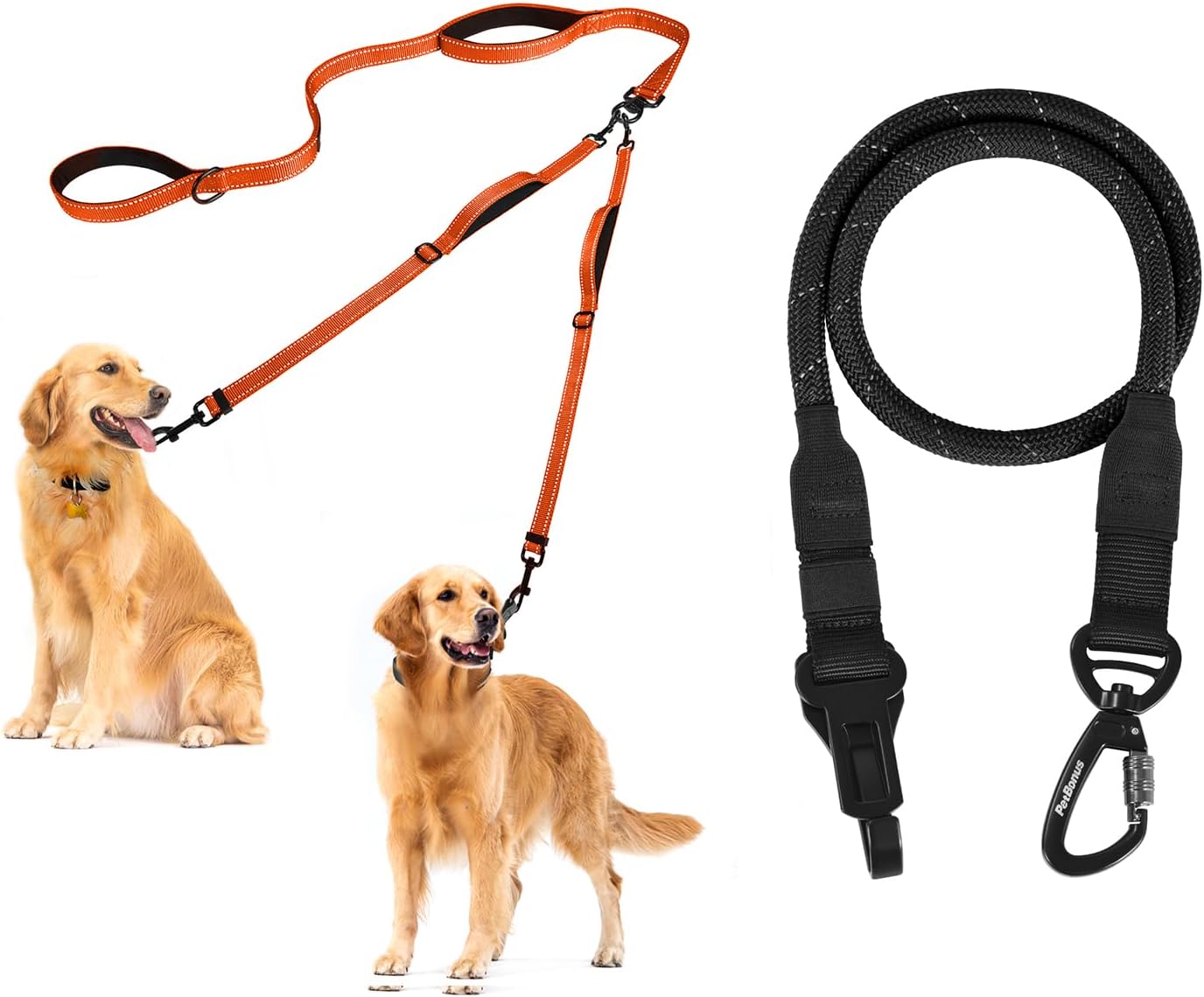 PetBonus No Tangle Double Dog Leash and Dog Seat Belt for Car