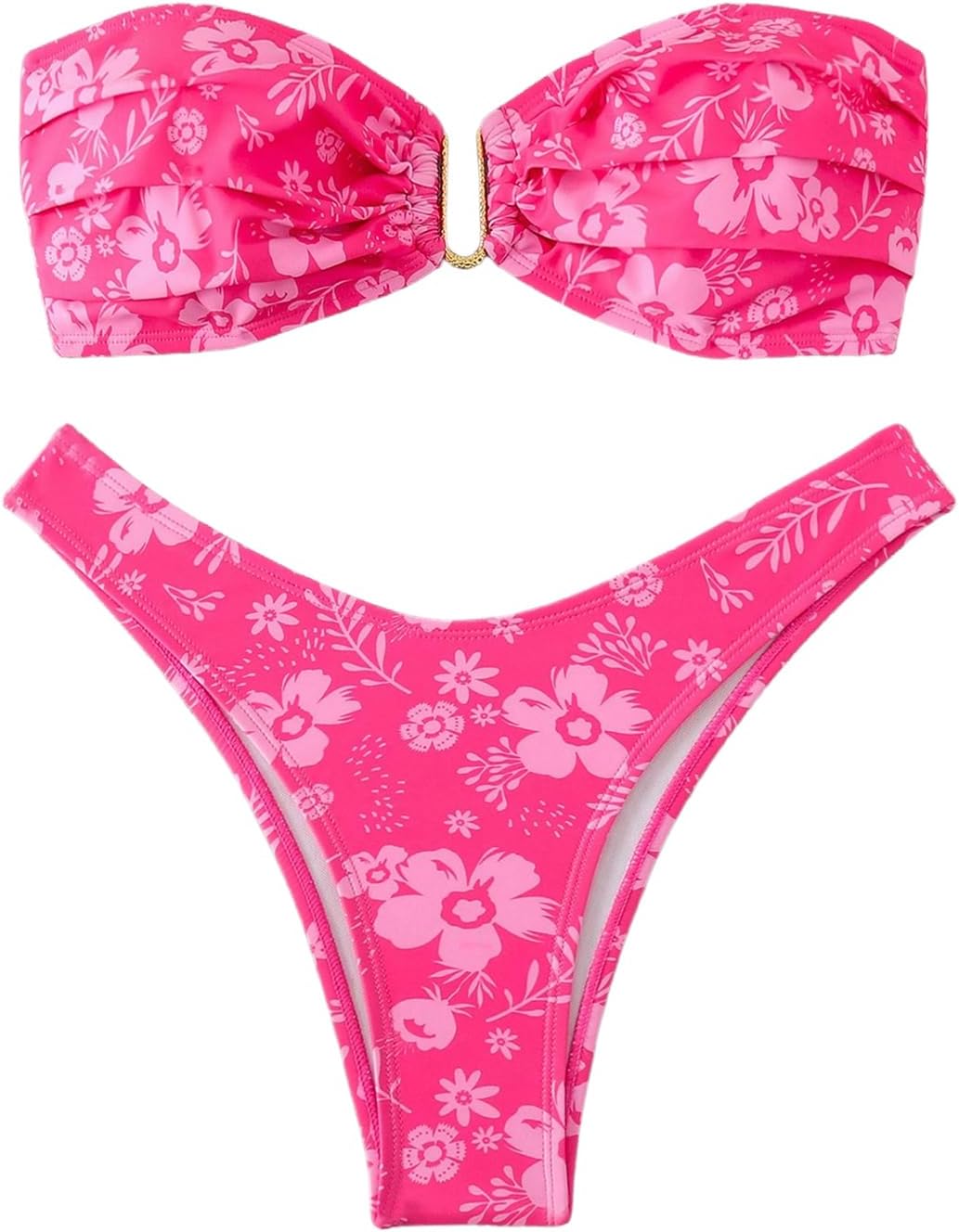 SHENHE Women's Strapless Bikini Set 2 Piece Swimsuit Cheeky U Wire Floral Tie Bandeau Thong Bikini