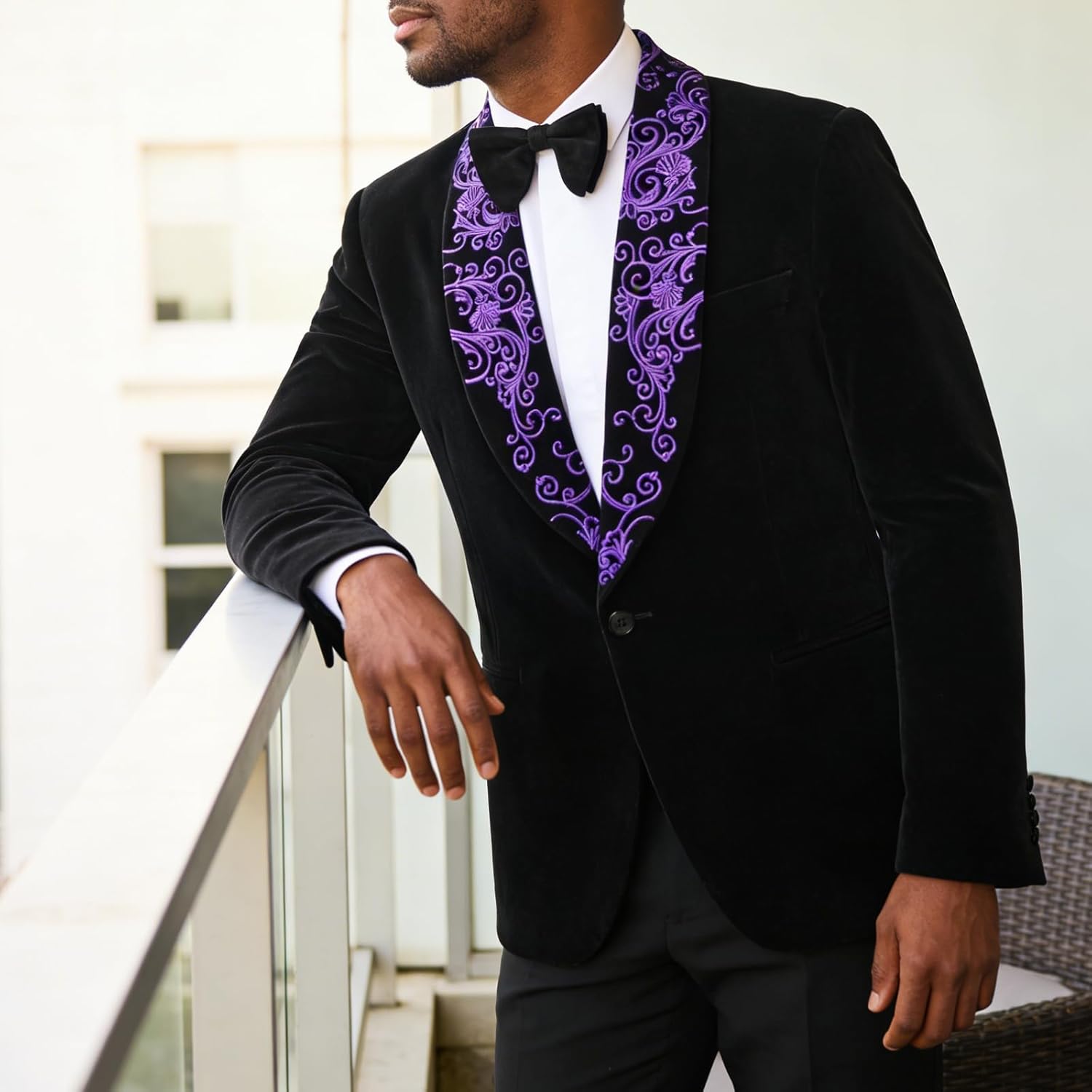 Men's Velvet Blazer, Gold Embroidered Suit Jacket, Black Tuxedo for Wedding Party Prom