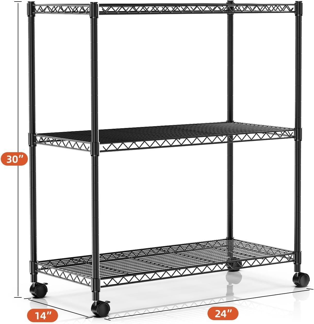 HealSmart 3-Tier Heavy Duty Storage Shelves 750Lb Capacity, 24.02" D x 13.78" W x 31.98" H Shelving Unit for Pantry, Garage, Laundry and Kitchen, Black