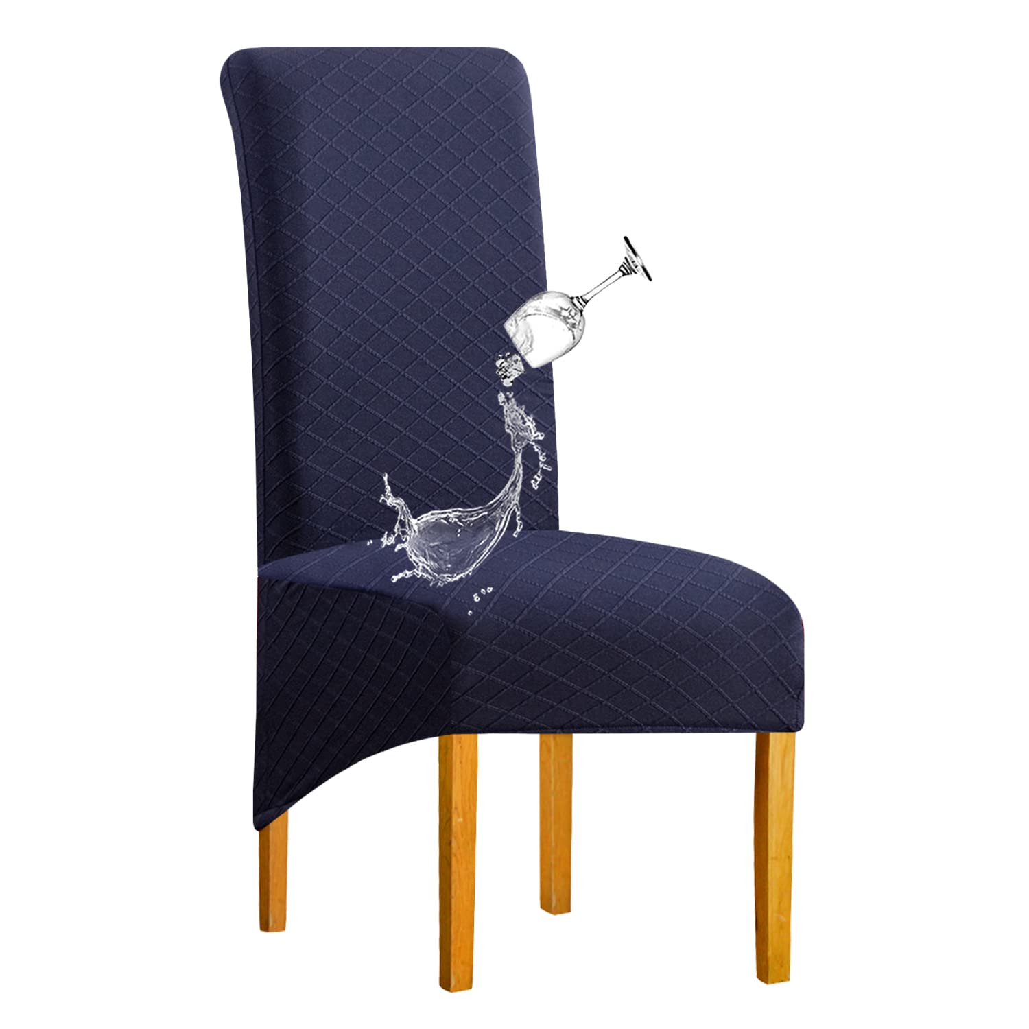 SHENGYIJING 1/2/4/6 PCS Diamond Lattice FStretch Waterproof XL Chair Covers for Dining Room, Spandex Large Dining Chair Slipcovers High Back Jacquard Dining Chair Covers (Dark Blue,Set of 1)