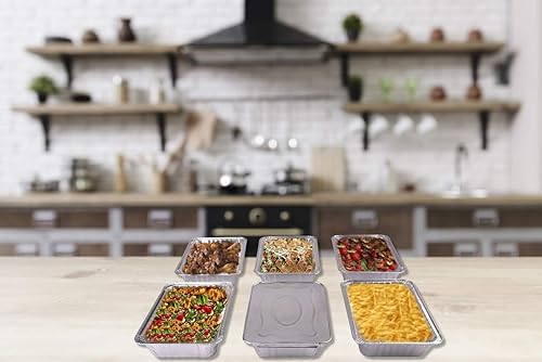 Miniatura 5 de Sartenes de aluminio desechables de 2.25 libras con tapas  (100 unidades) Sartenes de cocina oblongas de 2 porciones, el mejor uso para hornear,